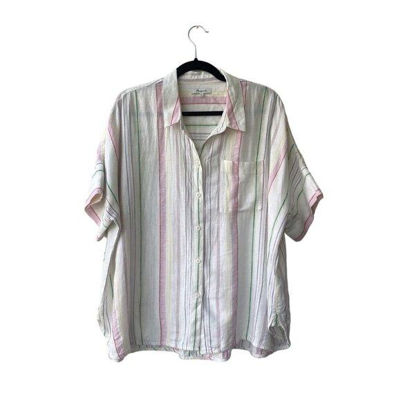 Madewell Womens Top XL Rainbow Linen Colorful Beachy Lightweight Button Front - Picture 4 of 12